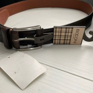 Boconi Dark Brown Belt with Silver-Tone Buckle